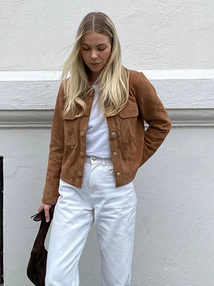 Brown Wool Long Sleeve Mini Coat