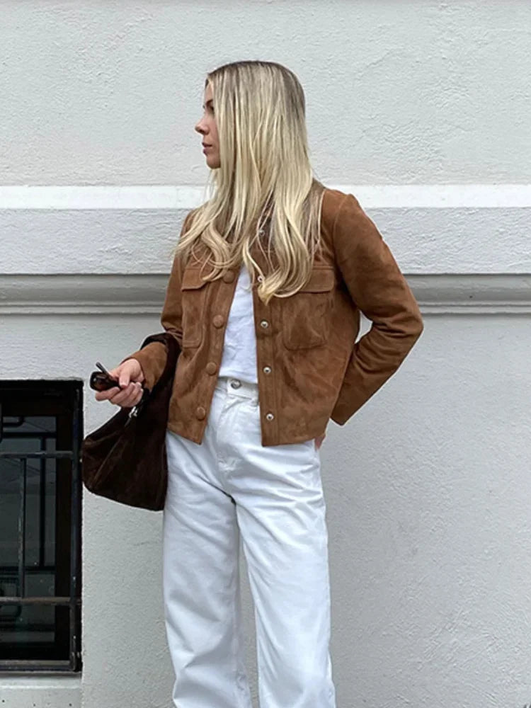 Brown Wool Long Sleeve Mini Coat