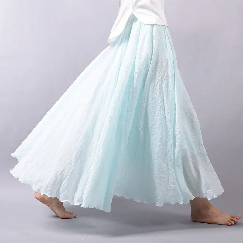 Linen Casual Elastic Waist Maxi Skirt