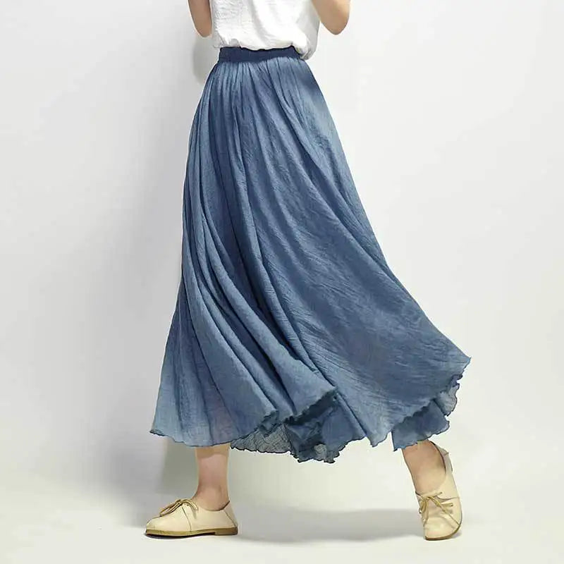 Linen Casual Elastic Waist Maxi Skirt