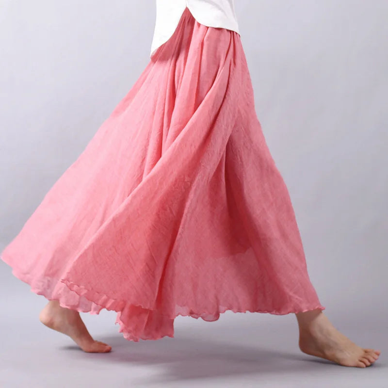 Linen Casual Elastic Waist Maxi Skirt