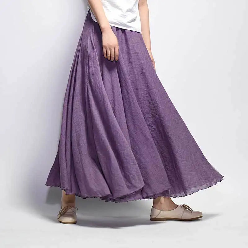 Linen Casual Elastic Waist Maxi Skirt