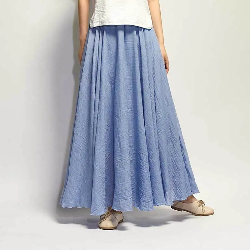 Linen Casual Elastic Waist Maxi Skirt