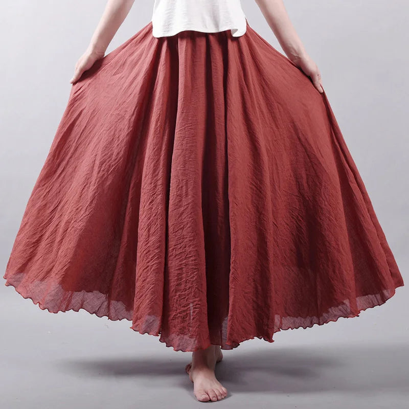 Linen Casual Elastic Waist Maxi Skirt
