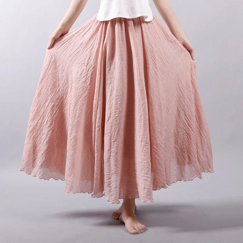 Linen Casual Elastic Waist Maxi Skirt