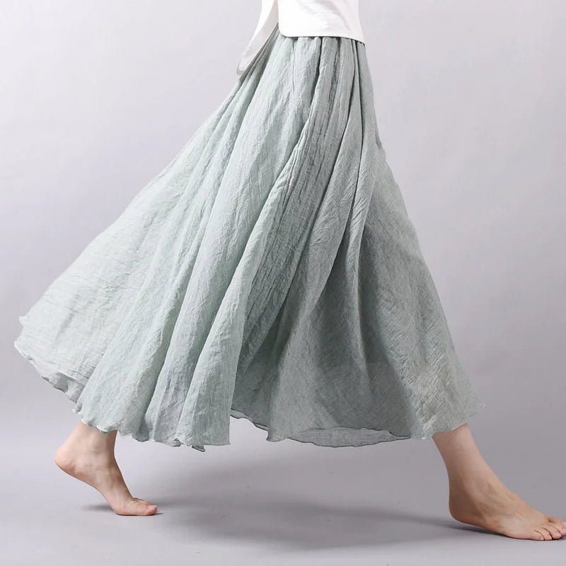 Linen Casual Elastic Waist Maxi Skirt