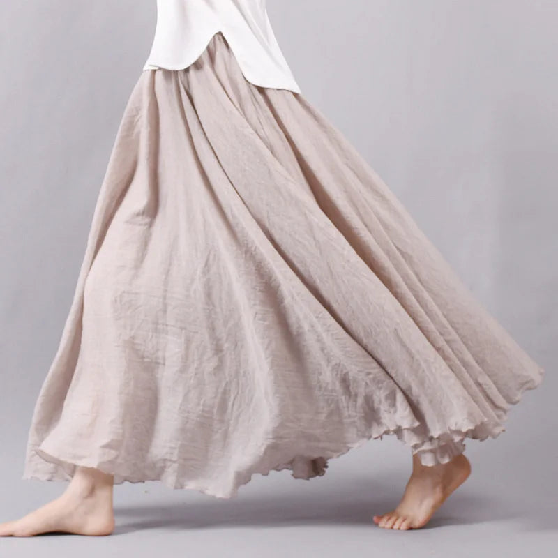 Linen Casual Elastic Waist Maxi Skirt