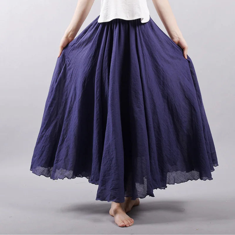 Linen Casual Elastic Waist Maxi Skirt