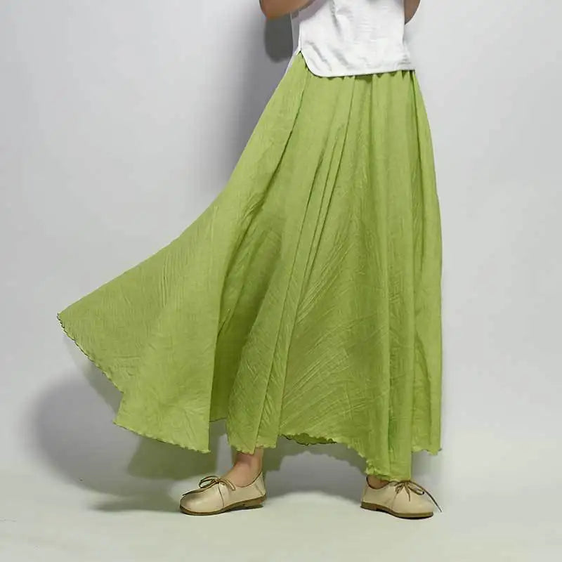 Linen Casual Elastic Waist Maxi Skirt