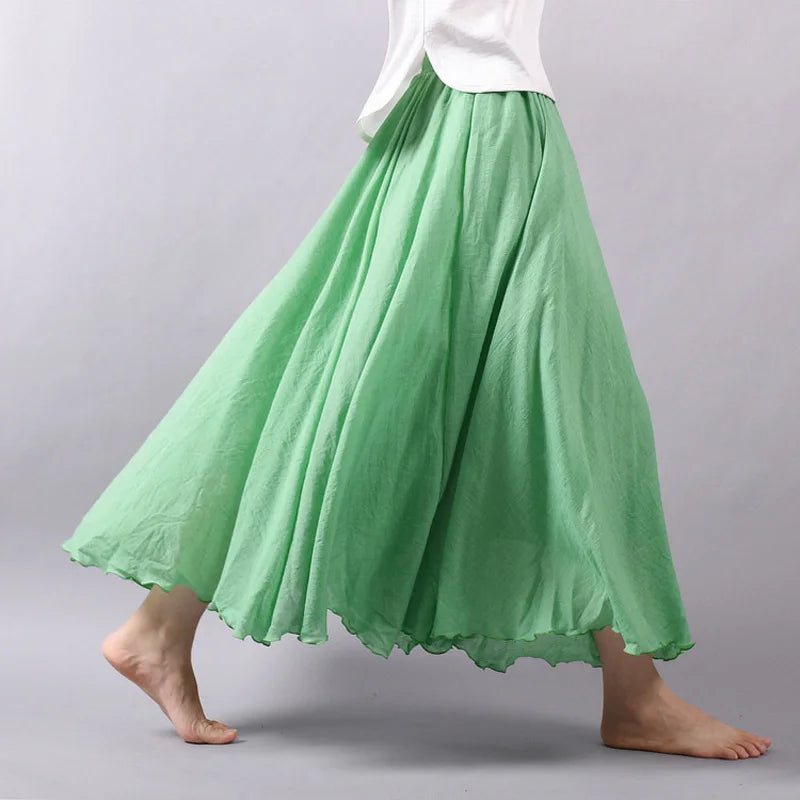 Linen Casual Elastic Waist Maxi Skirt