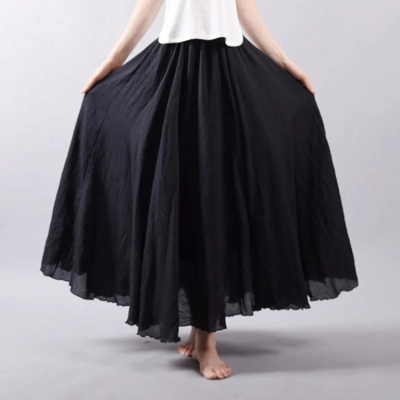 Linen Casual Elastic Waist Maxi Skirt