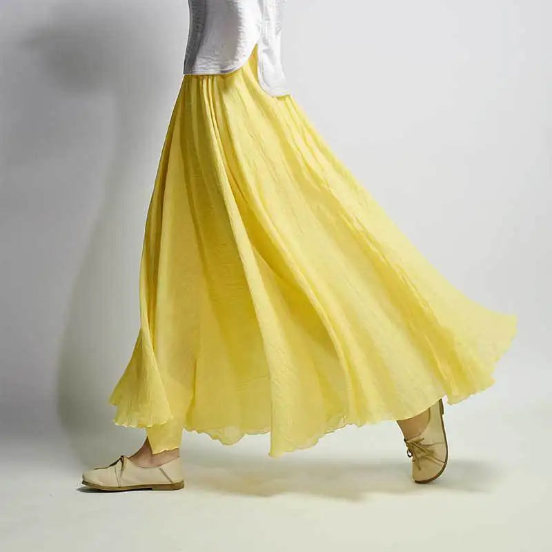 Linen Casual Elastic Waist Maxi Skirt
