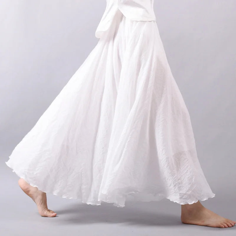 Linen Casual Elastic Waist Maxi Skirt