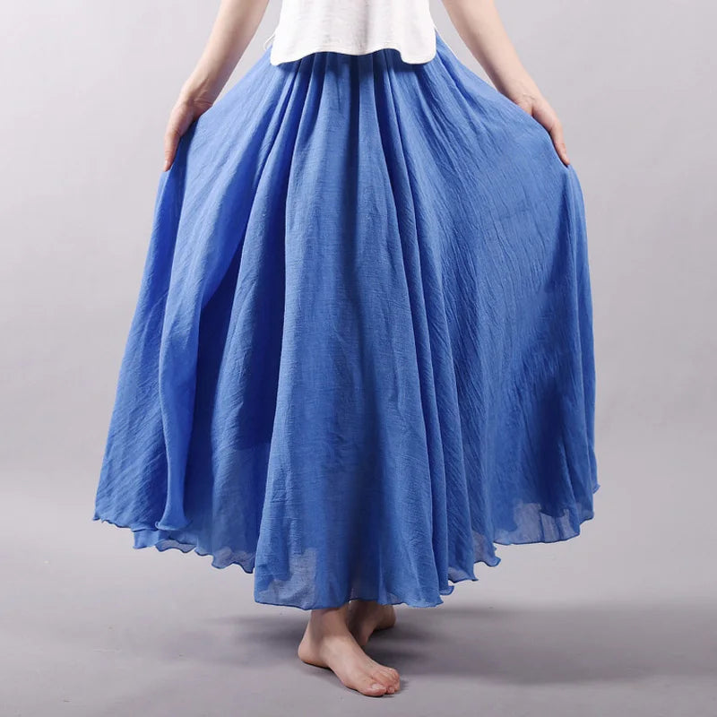Linen Casual Elastic Waist Maxi Skirt