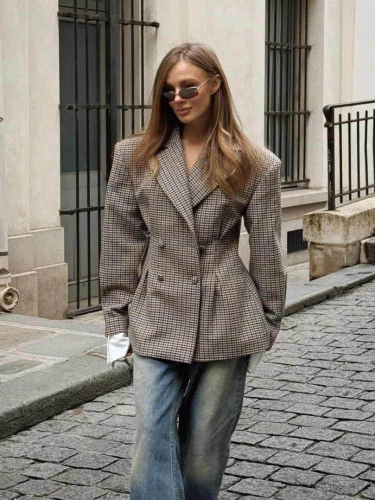 Chic Plaid Pattern Lapel Coat
