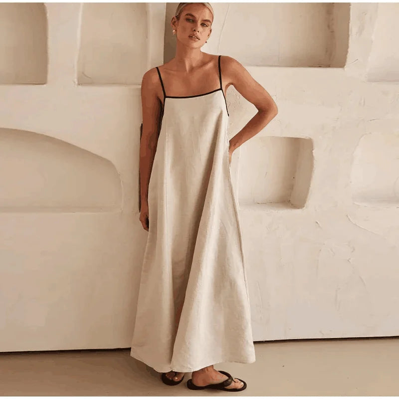 Halter Swing Backless Sleeveless Cotton Maxi Dress