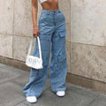 Washed High Waist Big Pocket Wide Leg Jean