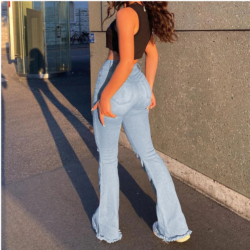 Retro Flared Knee Ripped Stretch Jean