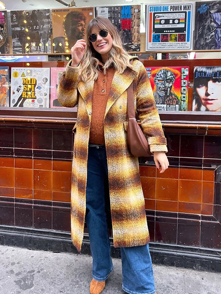 Cashmere Blend Checked Wool Coat