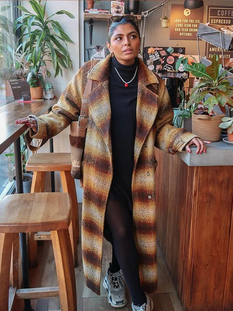 Cashmere Blend Checked Wool Coat
