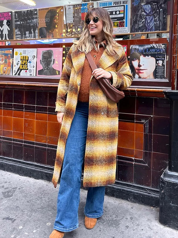 Cashmere Blend Checked Wool Coat