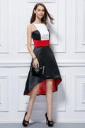 Color Block Hi Low Patchwork Stylish Party Dress