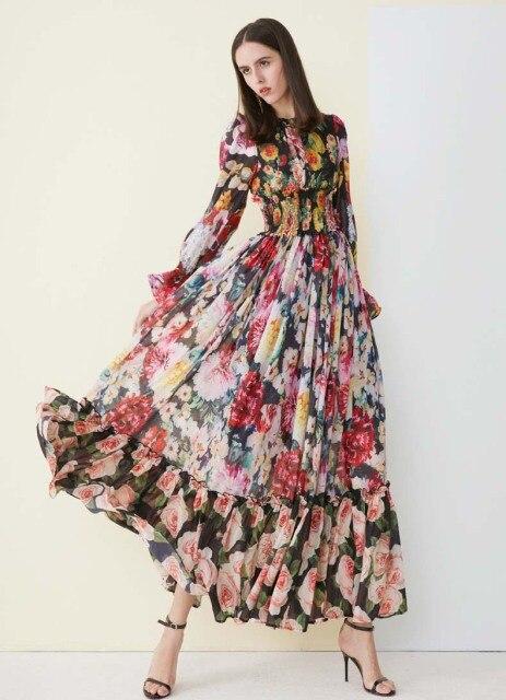 Floral Ruffled Elegant Holiday Maxi Dress