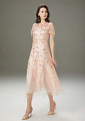 Embroidery Beaded Layered Mid-Calf Party Dress
