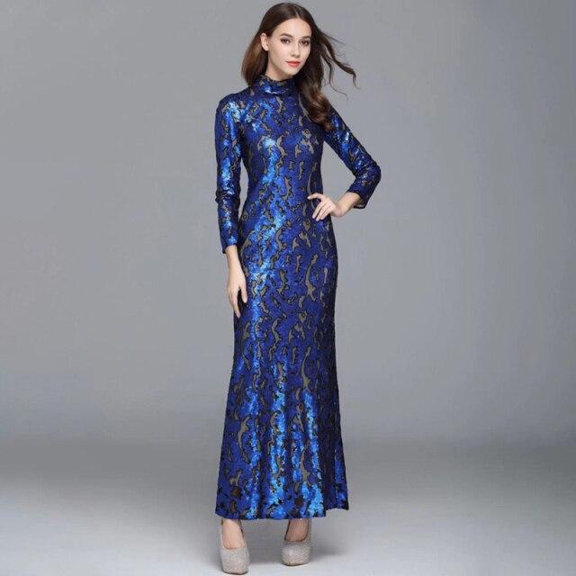 Long Sleeve Sequined Elegant Maxi Party Dress