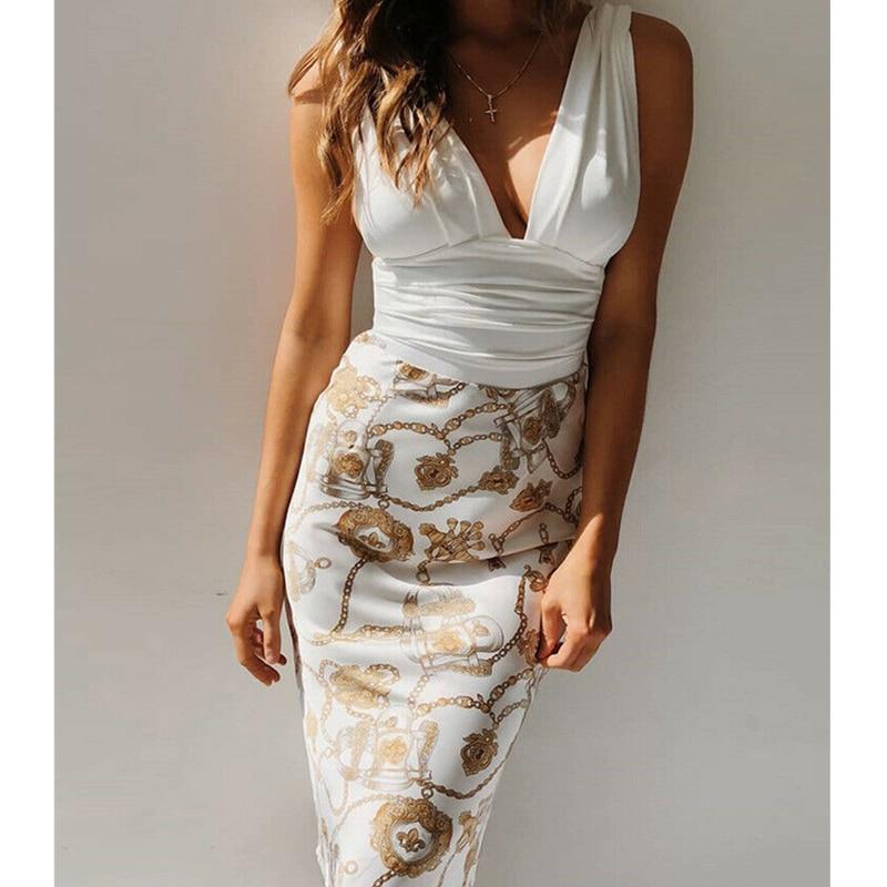 Deep V Floral Ruched Bodycon Midi Dress