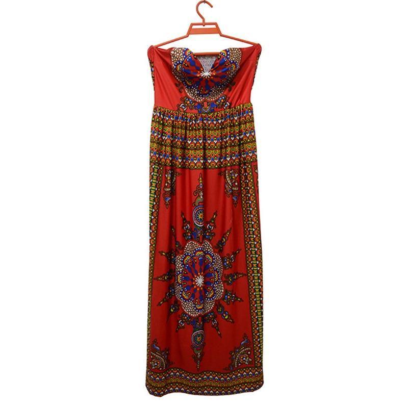 V-Neck Printed Sleeveless Beach Maxi Dress