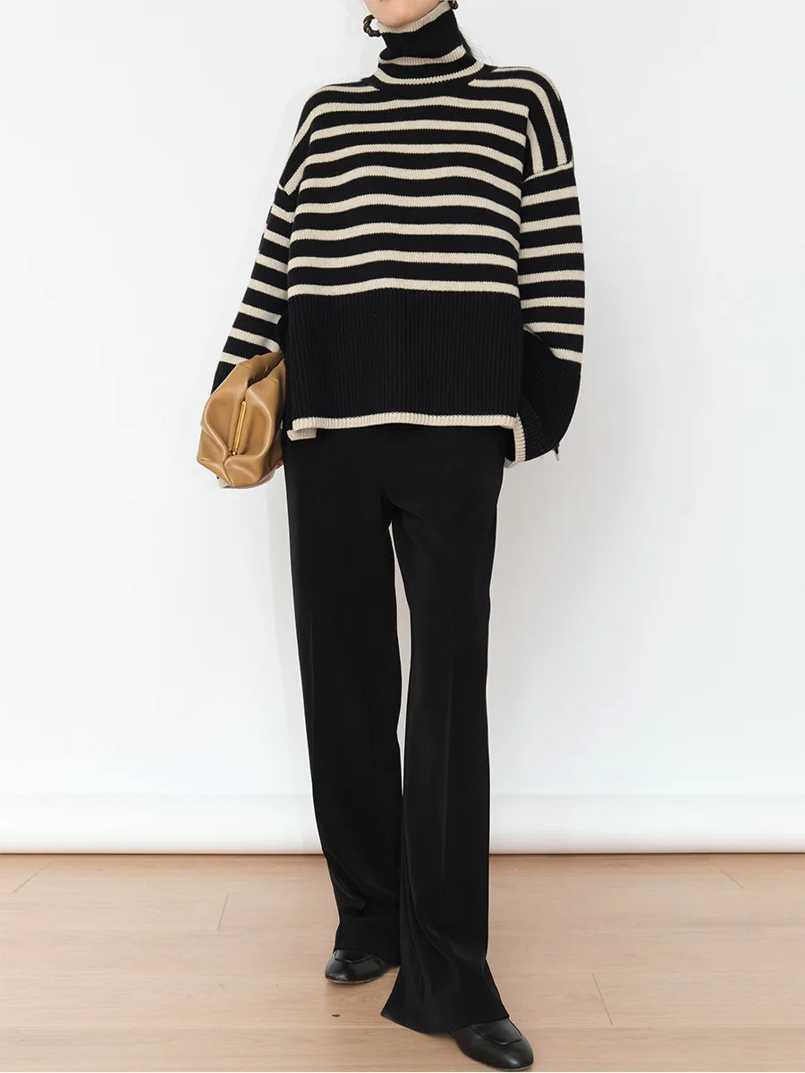 Striped Loose Turtleneck Knit Sweater
