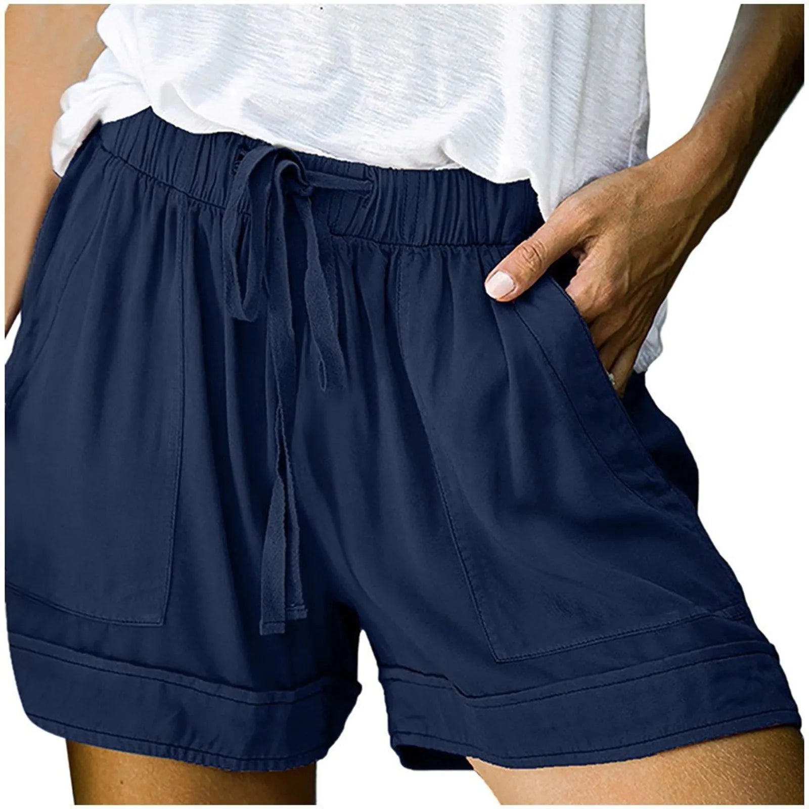 Drawstring Pocketed Plus Size Relaxed Short