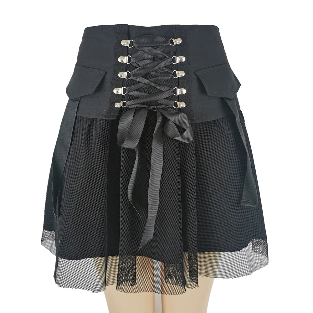 Y2K Vintage Dark Straps Harajuku Mesh Skirt