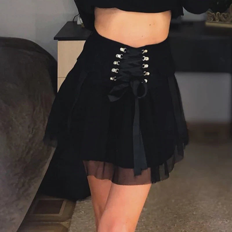 Black Y2K Vintage Harajuku High Waist Mini Dress