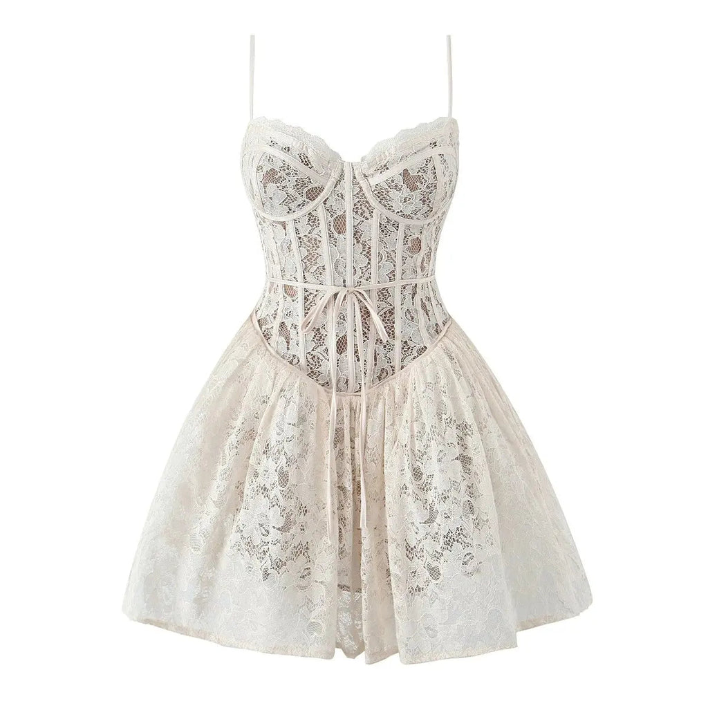 Alluring Lace Sling Low Waist Floral Dress