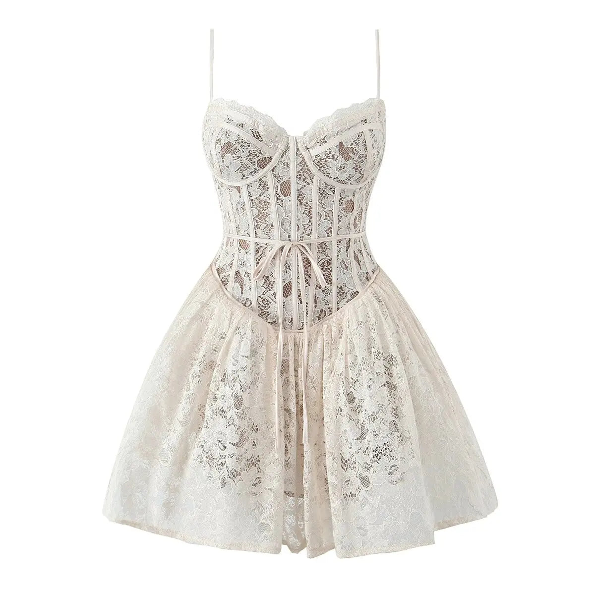 Alluring Lace Sling Low Waist Floral Dress