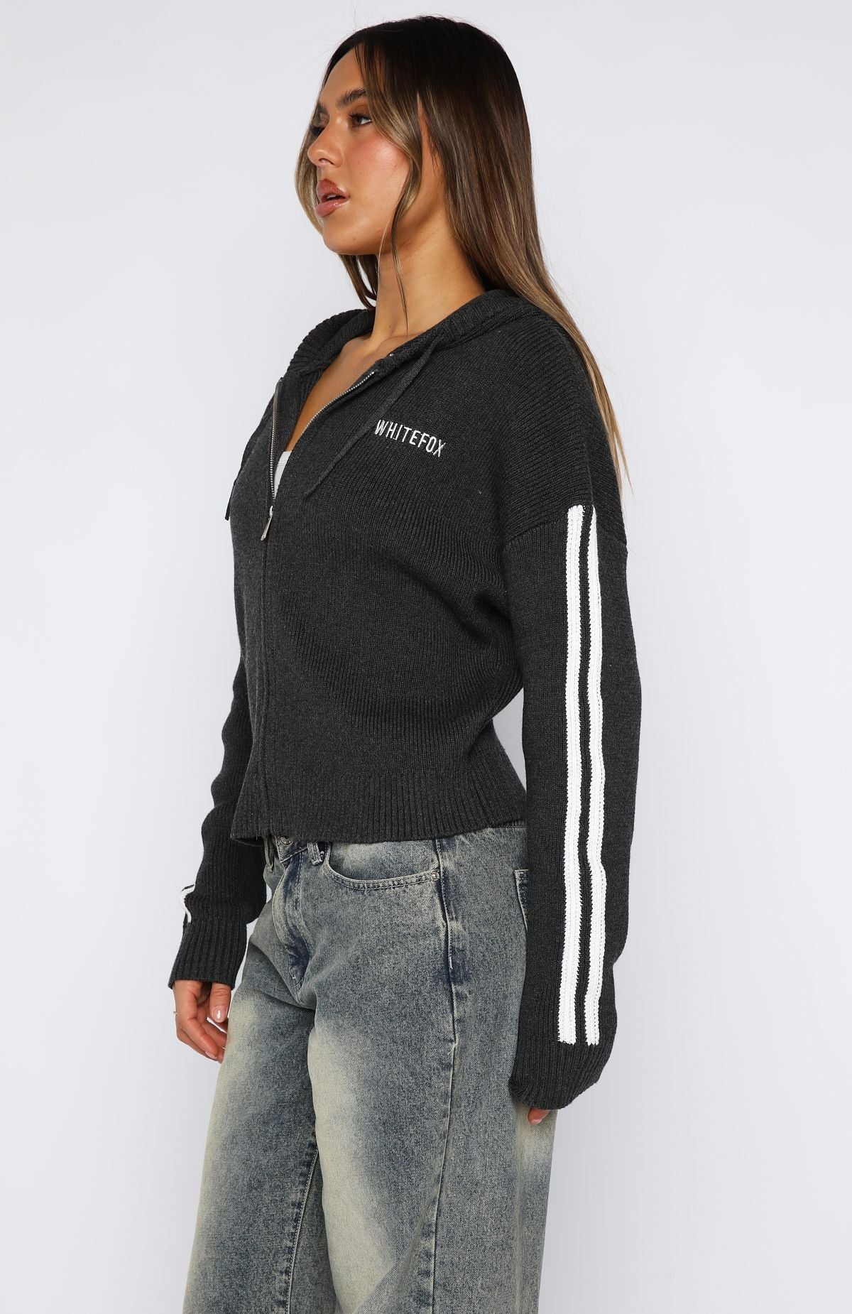 Next One Up Knit Charcoal Hoodie