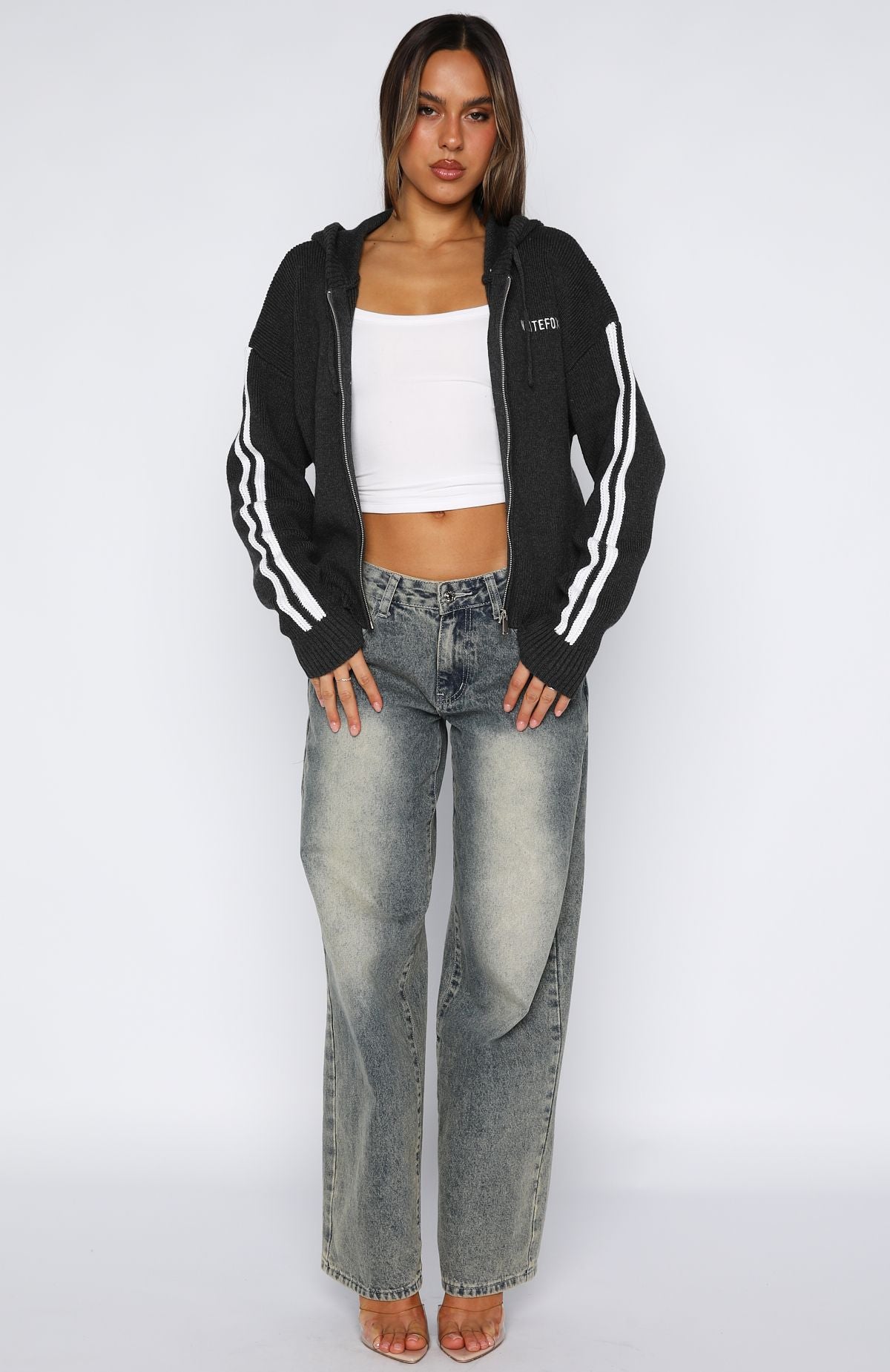 Next One Up Knit Charcoal Hoodie