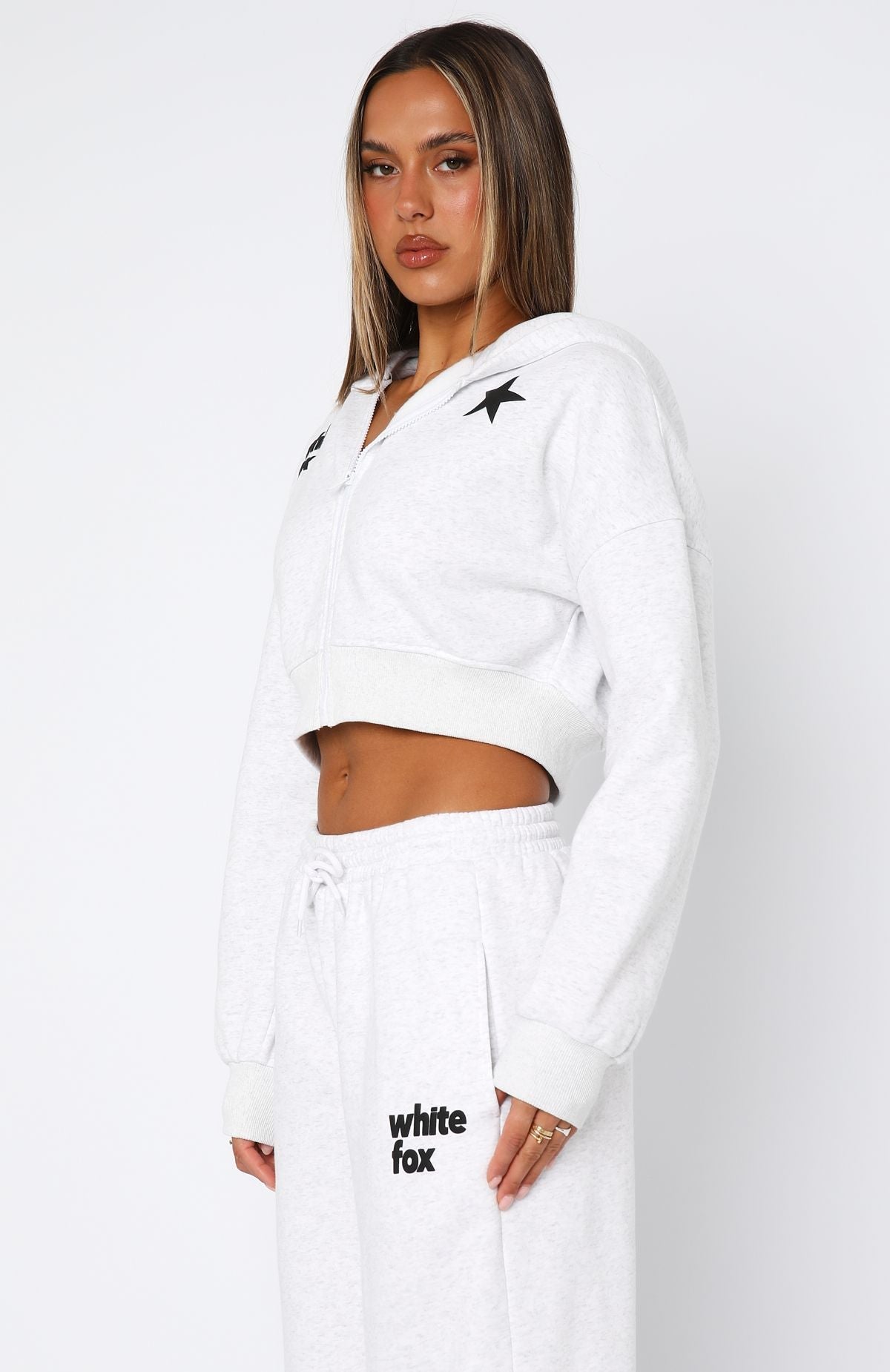From Archives Charli Cropped Grey Marle Hoodie