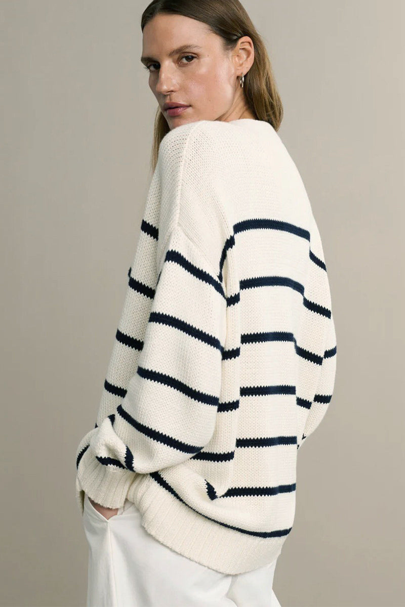 Flowy Striped V-Neck Casual Knit Cardigan