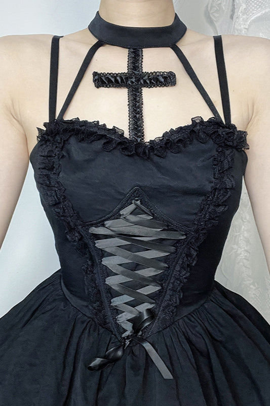Sexy Cross Halter Gothic Dress