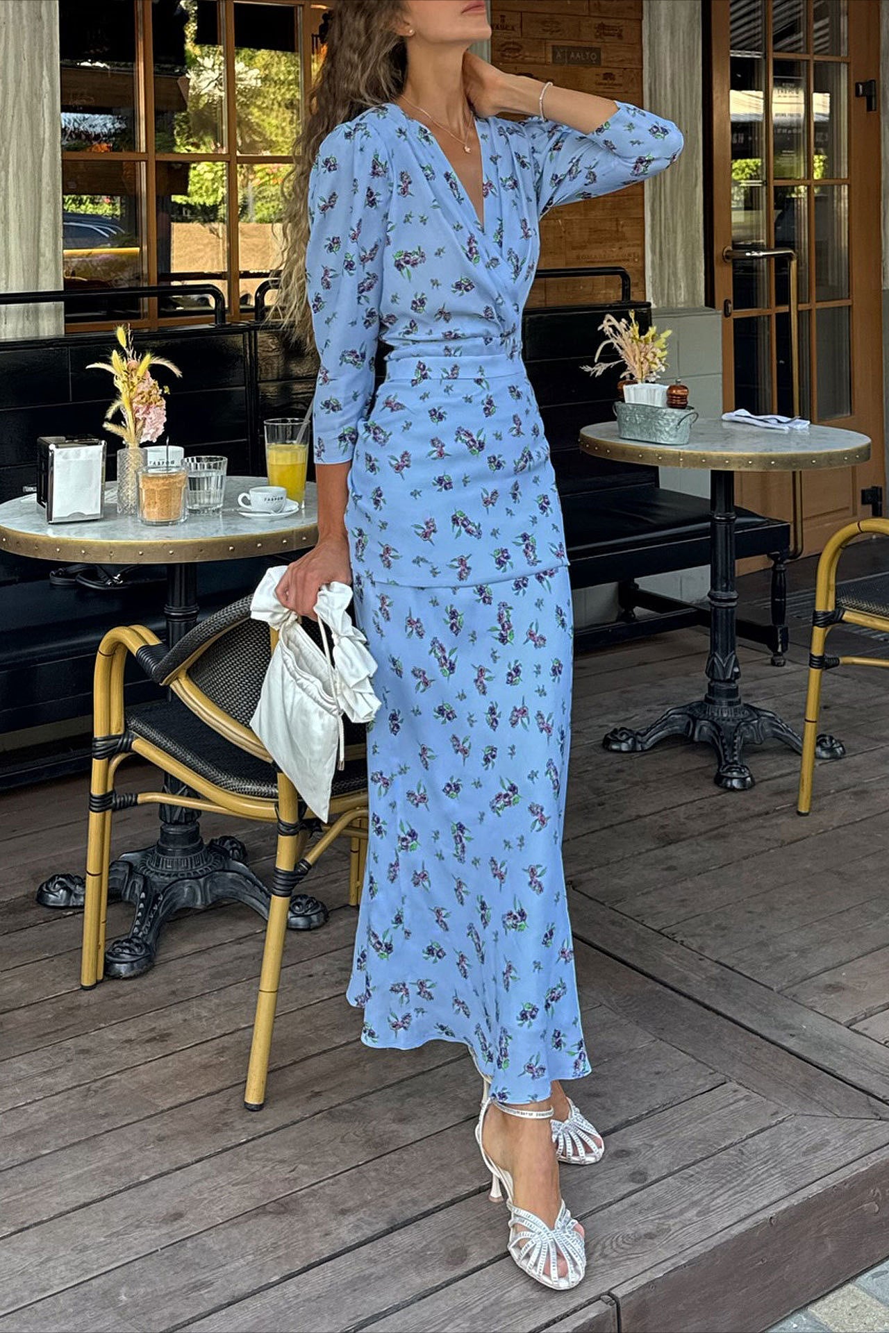 Slim Waist V Neck Graceful Floral Dress
