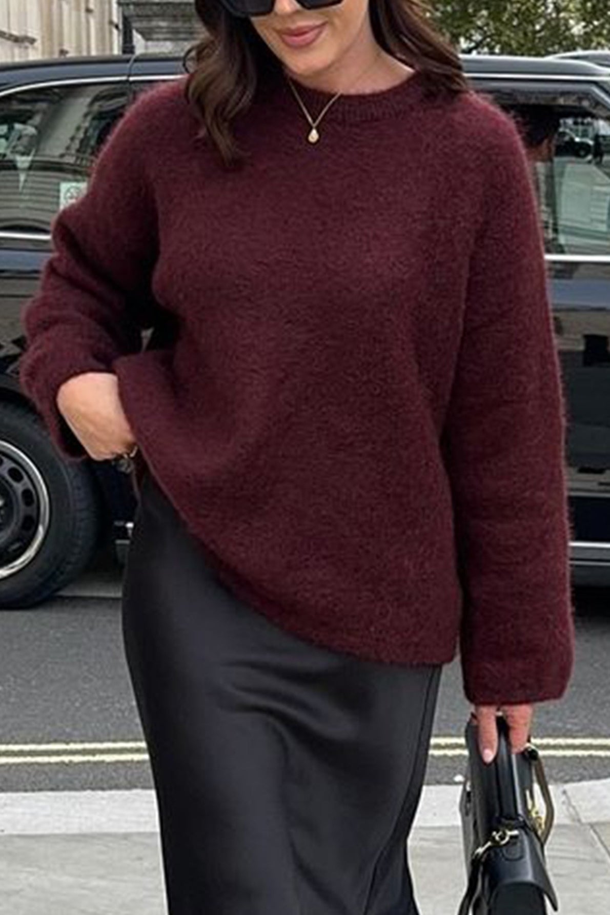 Plain Ribbed Long Sleeve Knit Sweater