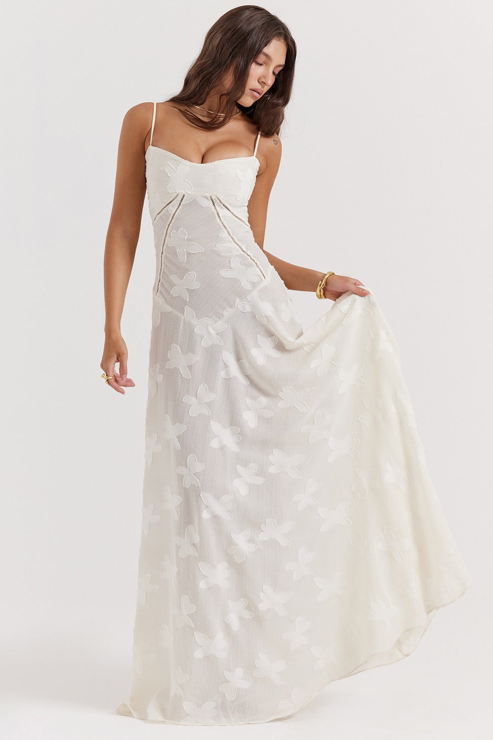 Lace Ribbon Romantic Style Maxi Dress