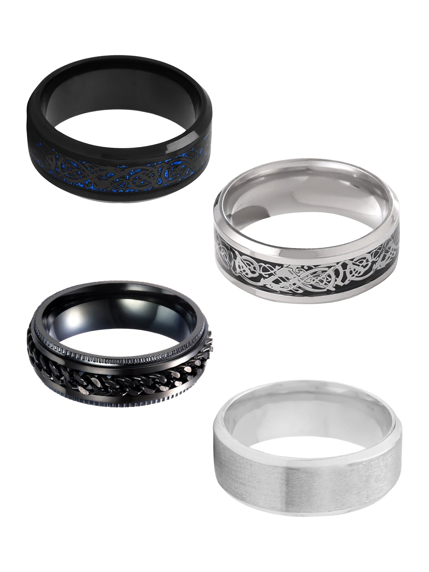Silver Black Band Four Piece Durable Ring