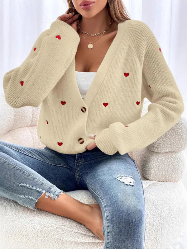 Heart Stitch V-Neck Knit Cardigan