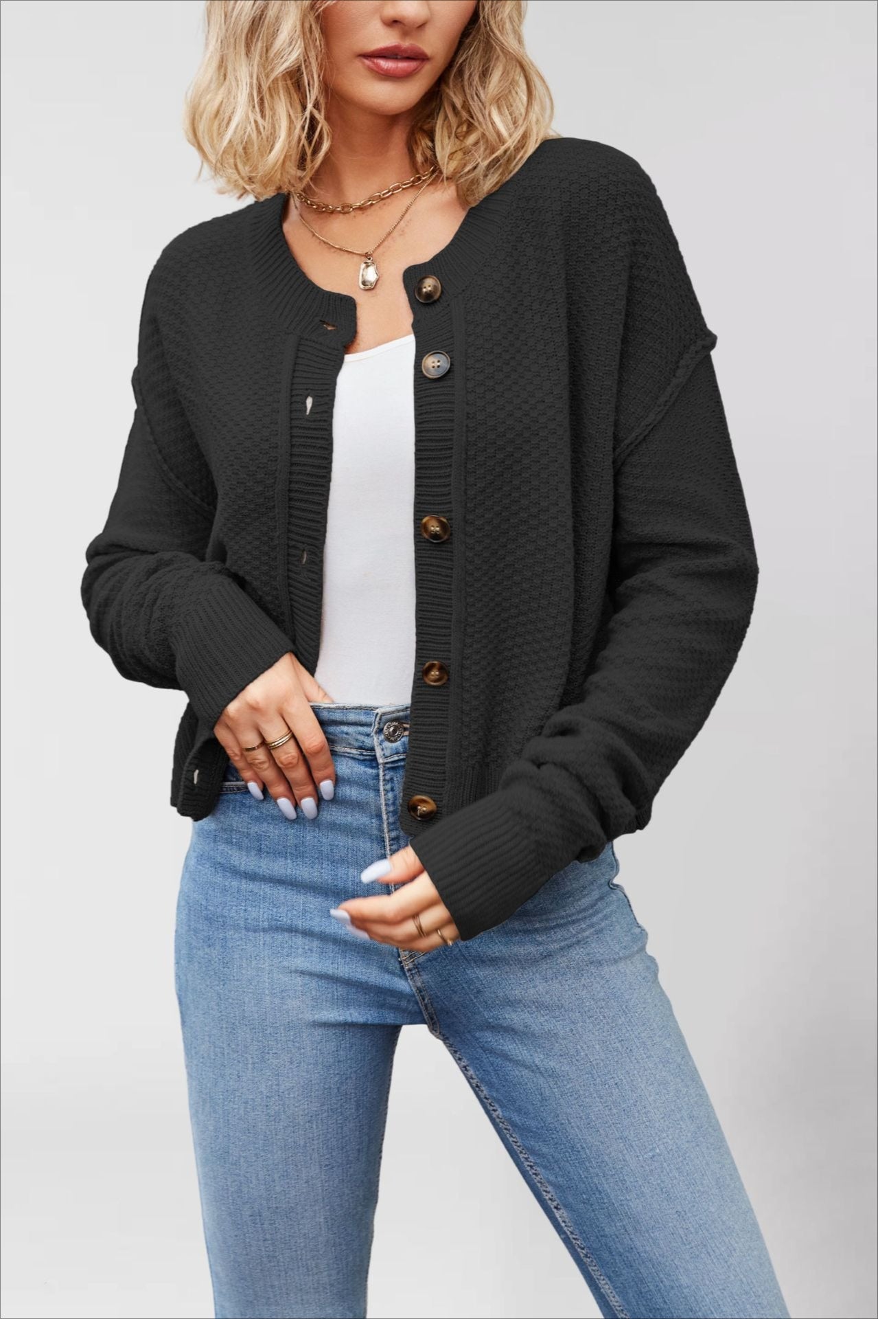 Single Button Knitted Sweater