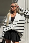 Striped V-Neck Relaxed Knit Cardigan