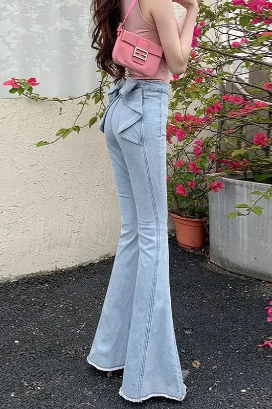 High Waist Butterfly Knot Flare Jean
